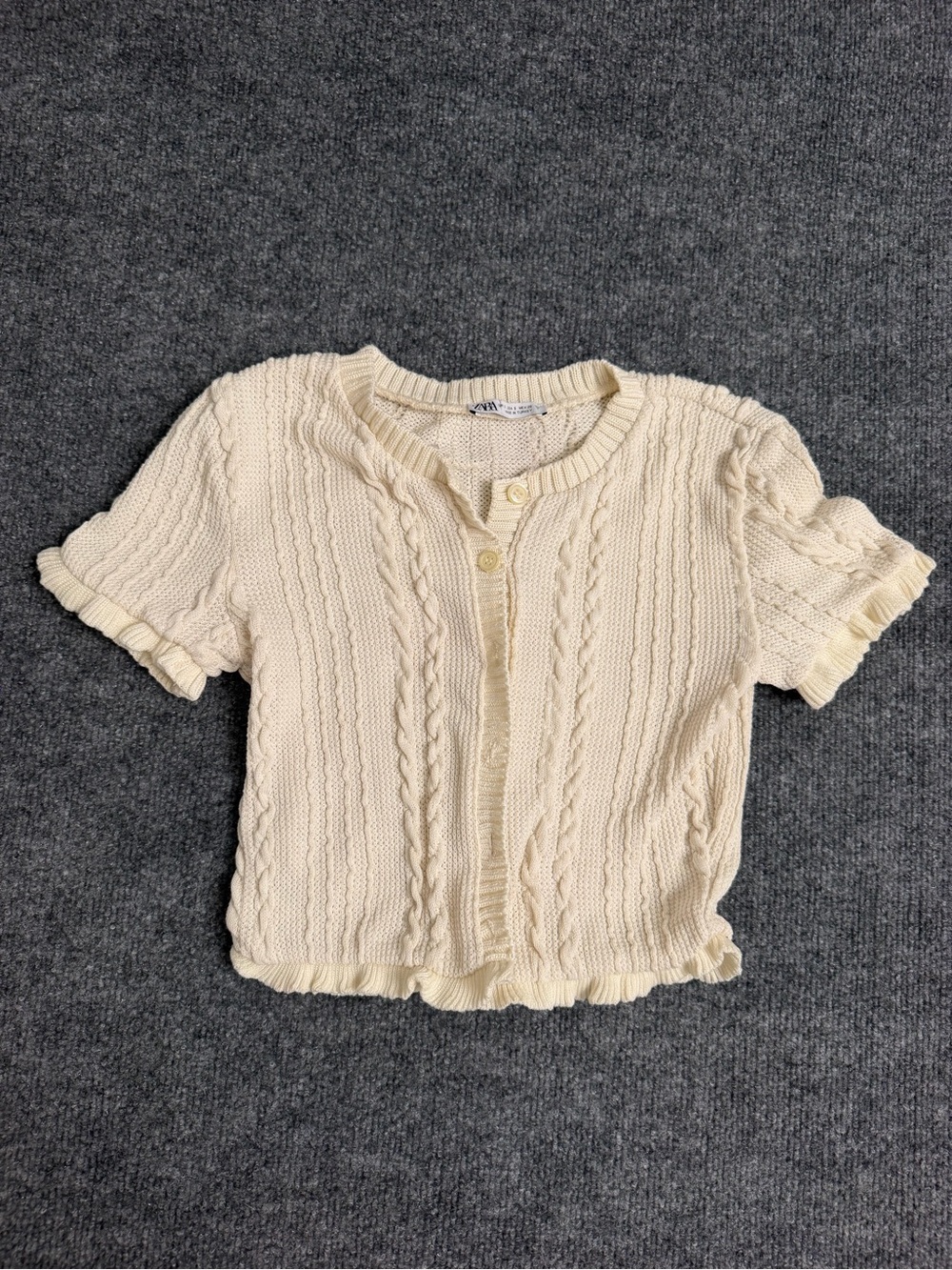 Zara Cream Cable-Knit Short Sleeve Cardigan
